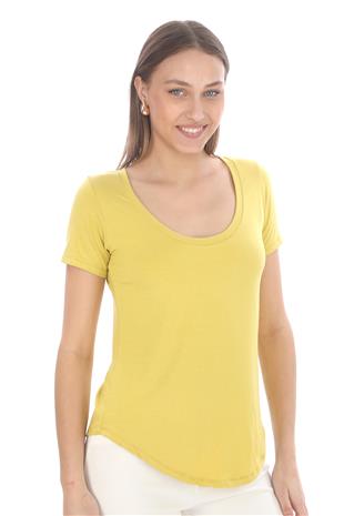 Viskon Dökümlü Dekolte Yaka Tişört-Gold