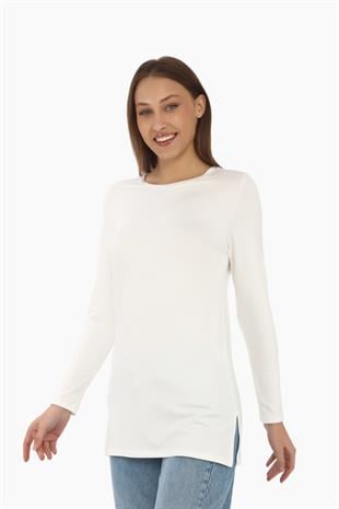 Kadın Rahat ve Şık Viskon Tunik-Krem