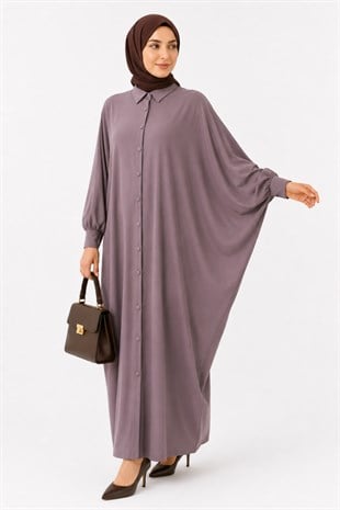 Kadın Sandy Tesettür Gömlek Elbise Abaya-Vizon