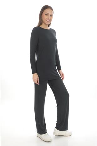 Kadın Viskon Full Likra Tunik-Füme