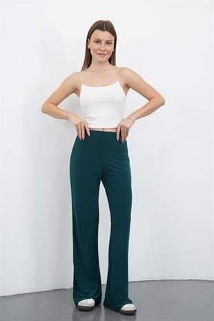 Nira Kadın Maxi Boy İspanyol Paça Sandy Pantolon-Zümrüt Yeşil