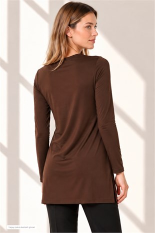 Premium Viskon Uzun Tunik-Kahve