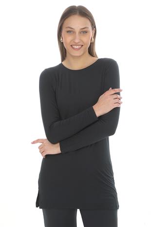 Kadın Viskon Full Likra Tunik-Füme