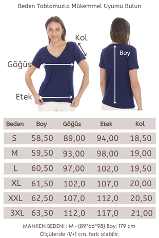 Viskon Dökümlü V Yaka Tişört-Lacivert