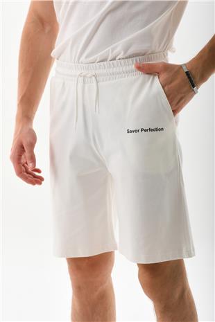 Erkek Regular Fit %100 Pamuk Şort-Beyaz