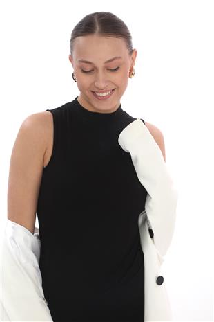 Kadın Viscon Kolsuz Siyah Beyaz 2li Tişort -Siyah-Beyaz