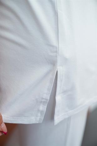 Viskon Tunik ve Pantolon Takım-Beyaz