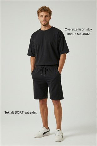 Erkek Regular Fit %100 Pamuk Baskısız Şort-Siyah