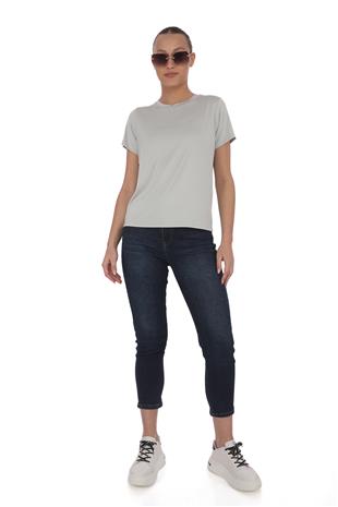 Viskon Dökümlü Tişört-Gri
