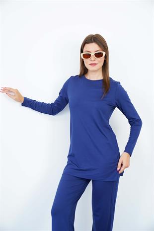 Kadın Viskon Full Likra Tunik-Lacivert