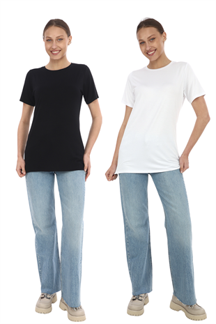 Soft Viskon Uzun Tunik-Siyah-Beyaz