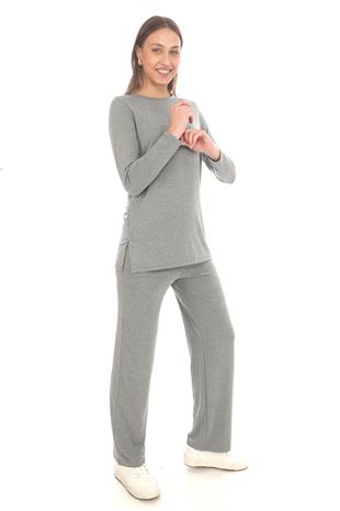 Kadın Viskon Full Likra Tunik-Gri Melanj