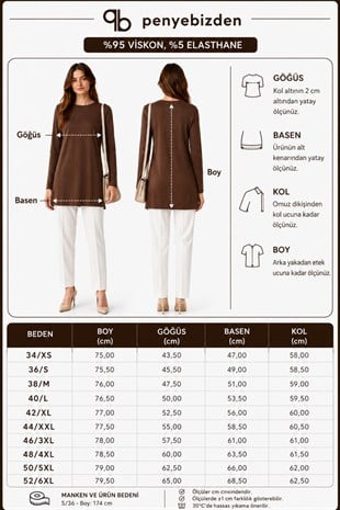Premium Viskon Uzun Tunik-Kahve