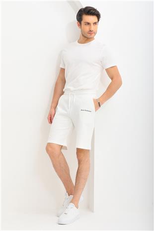 Erkek Regular Fit %100 Pamuk Şort-Beyaz