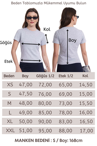 Crop Slim Fit Pamuk Likra Tişört-Gri Melanj