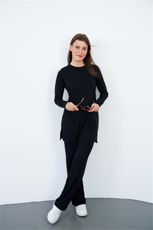 Kadın Viskon Full Likra Tunik-Siyah