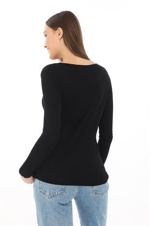 Yumuşak, Rahat ve Şık Viskon V Yaka Tişört-Siyah