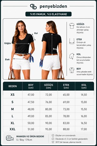 V Yaka Slim Fit Crop Tişört-Siyah