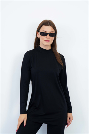 Viskon Dik Yaka Tunik 2li Satış-Siyah-Beyaz