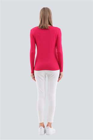 Kadın Zarif İnce Gösteren Viskon Tişört-fuşya purple