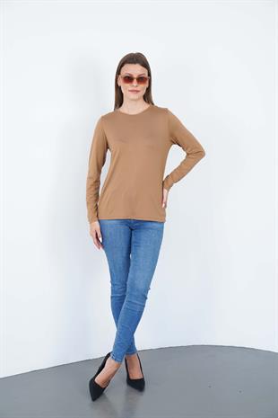 Kadın Viskon Tişört -Tarçın