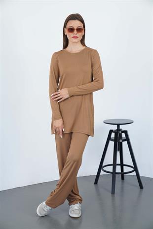 Kadın Viskon Full Likra Tunik-Tarçın