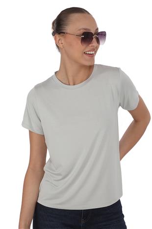 Viskon Dökümlü Tişört-Gri