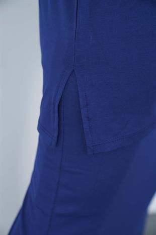 Viskon Kolsuz Tunik ve Etek Takım-Lacivert