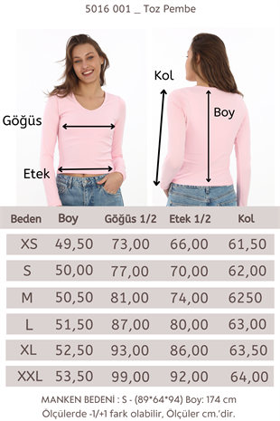 V Yaka Slim Fit Tişört-Toz Pembe
