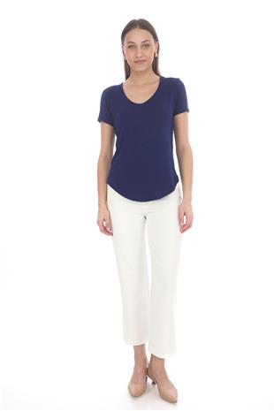 Extra Yumuşak Viscon Tişört-Lacivert