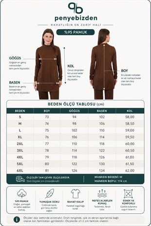 Premium Viskon Dik Yaka Uzun Tunik-Kahverengi