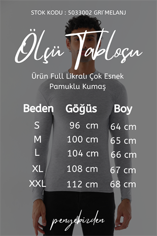 Erkek Dik Yaka Slim Fit Pamuk Likra Tişört-Gri Melanj