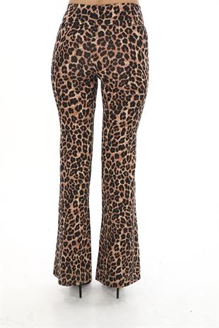 İspanyol Paça Tayt Pantolon-Leopar