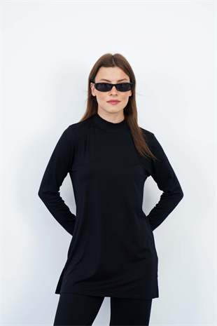 Viskon Dik Yaka Tunik -Siyah