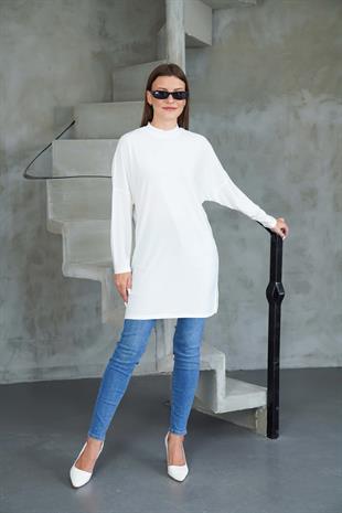 Tesettür Extra Uzun Tunik -Krem