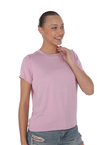 Viskon Dökümlü Tişört-Lavanta Pembesi 