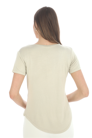Extra Yumuşak Viscon Tişört-Bej