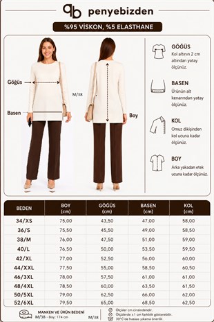 Premium Viskon Uzun Tunik-Krem