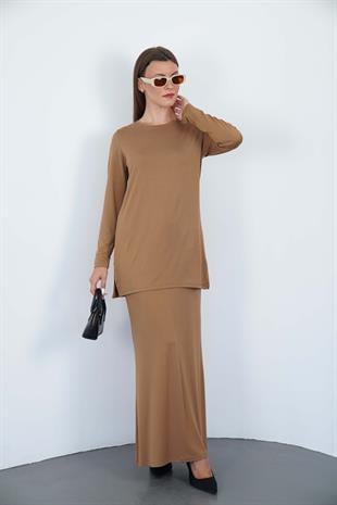 Viskon Tunik & Etek Takım-Tarçın