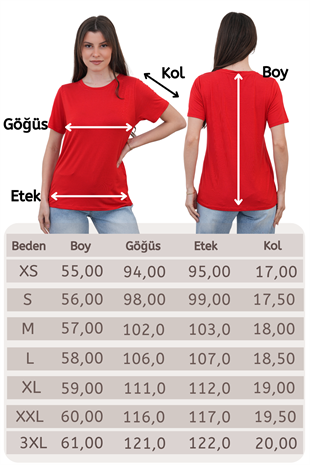 Viskon Dökümlü Tişört-Kırmızı