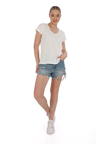 Japone Kol Transparan Bluz-Ekru