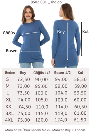Kadın Viskon Full Likra Tunik-İndigo