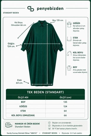 Kadın Sandy Tesettür Gömlek Elbise Abaya-Zümrüt Yeşil