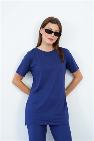 Soft Viskon Uzun Tunik-Lacivert