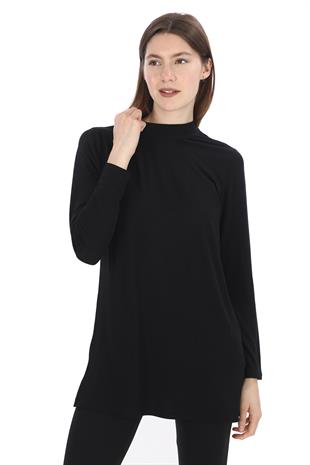 Viskon Dik Yaka Tunik 2li Satış-Siyah-Krem