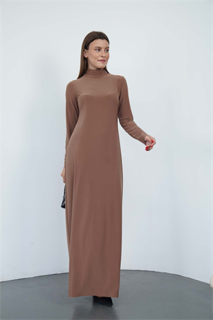 Dora Kadın Maxi Boy Balıkçı Yaka Sandy Elbise-Tarçın