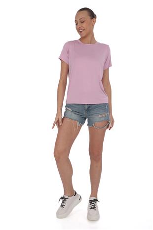 Viskon Dökümlü Tişört-Lavanta Pembesi 