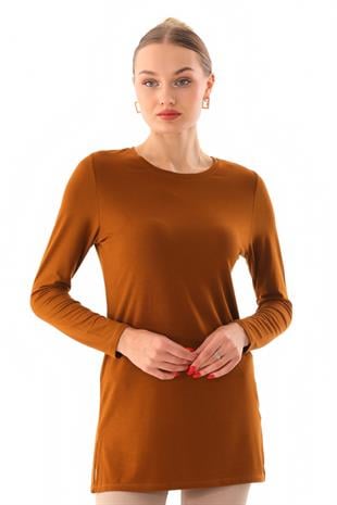 	Kadın Viskon Full Likra Tunik-Kahverengi