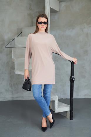 Tesettür Extra Uzun Tunik -Bej