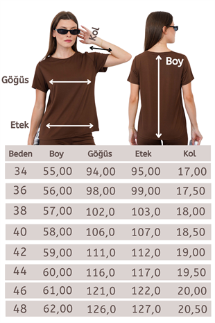 Viskon Dökümlü Tişört-Kahverengi